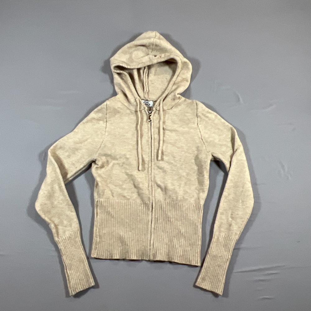 Jon & Anna Contemporary Zip Up Sweater Girls Large Beige Hooded Raglan Sleeve